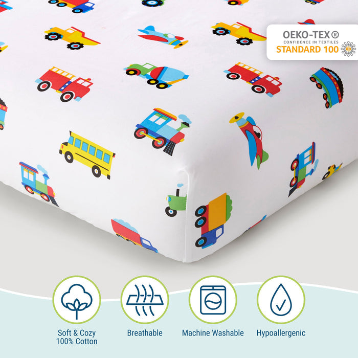 Trains, Planes & Trucks 100% Cotton Percale Fitted Crib Sheet