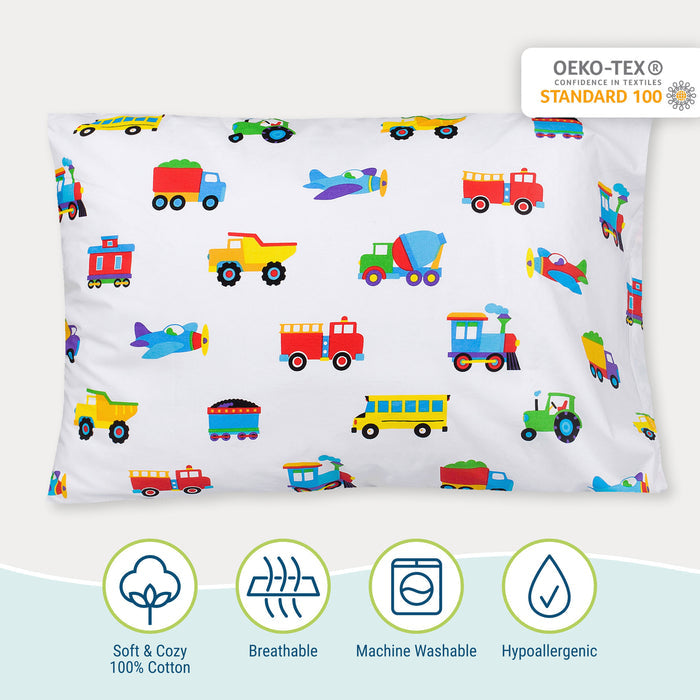 Trains, Planes & Trucks 100% Cotton Percale Pillowcase