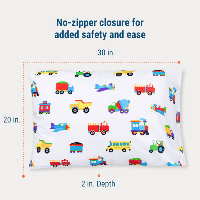 Trains, Planes & Trucks 100% Cotton Percale Pillowcase