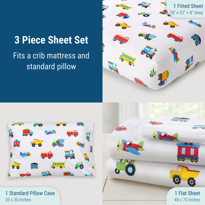 Trains, Planes & Trucks 100% Cotton Percale Sheet Set