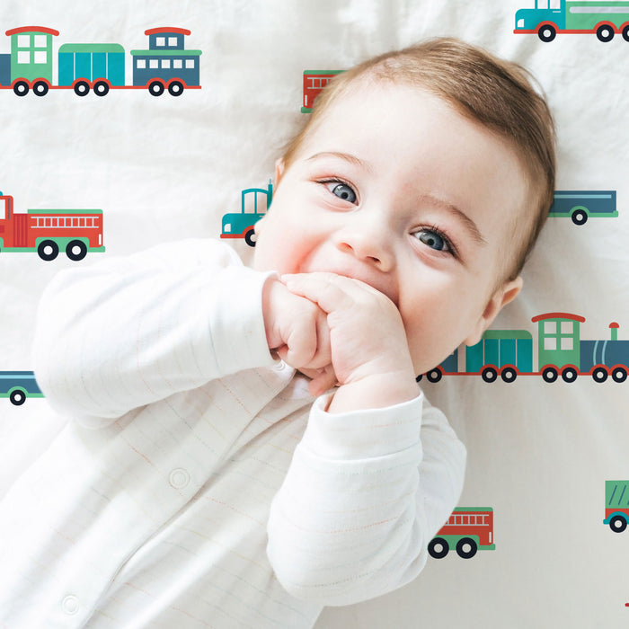 Transportation 100% Cotton Percale Fitted Crib Sheet