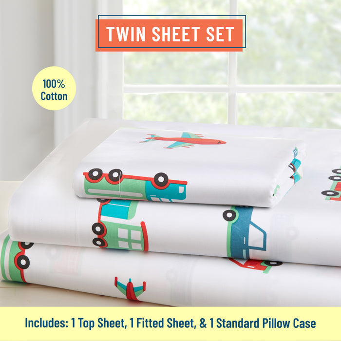 Transportation 100% Cotton Percale Sheet Set