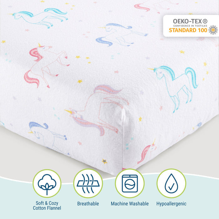 Unicorn 100% Cotton Flannel Fitted Crib Sheet