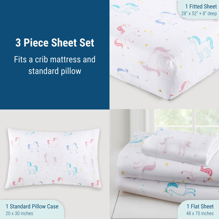 Unicorn 100% Cotton Flannel Sheet Set