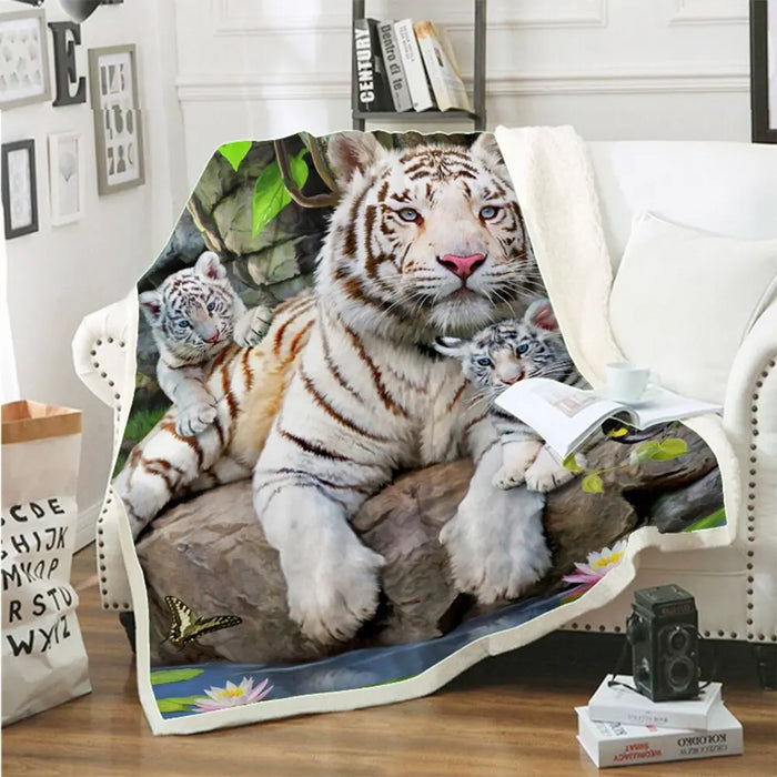 White Tiger Fleece Throw Blanket Tiger-Universe
