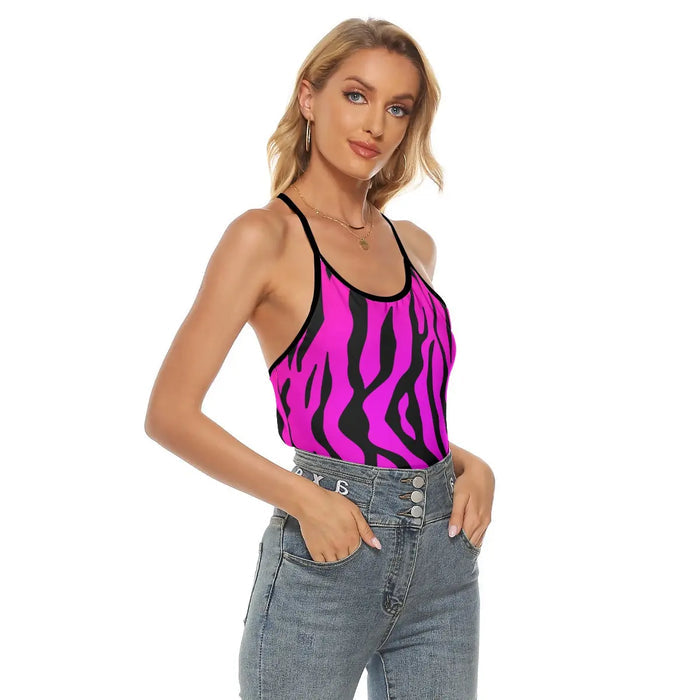 Women Pink Tiger Print Tank Top Tiger-Universe